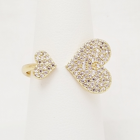Heart's with Rhinestones Women's Adjustable Ring. 14K Gold Plated.  New - Picture 2 of 8
